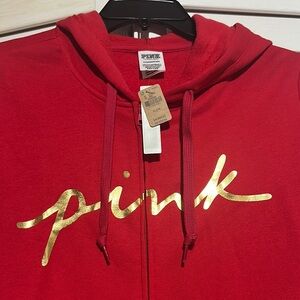 Victoria's Secret PINK Red Hoodie with Gold Logo